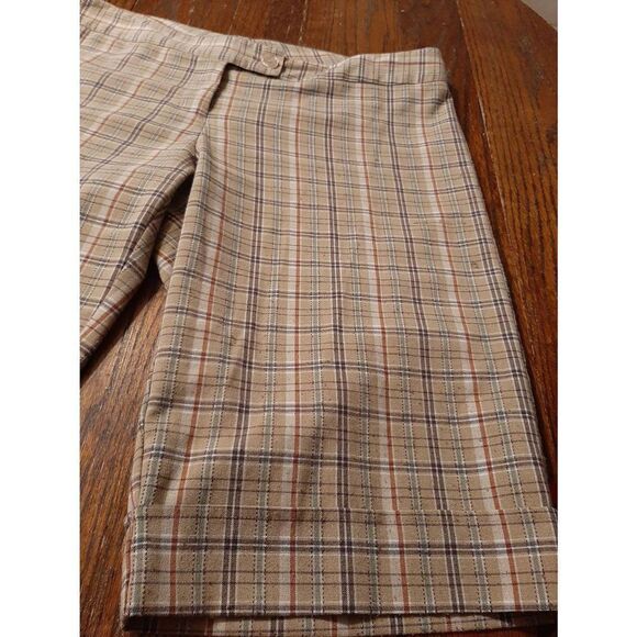 Juniors Jr Size 11 Paper Doll Plaid Cuffed Hem Bermuda Shorts Brown Blue - Picture 3 of 5